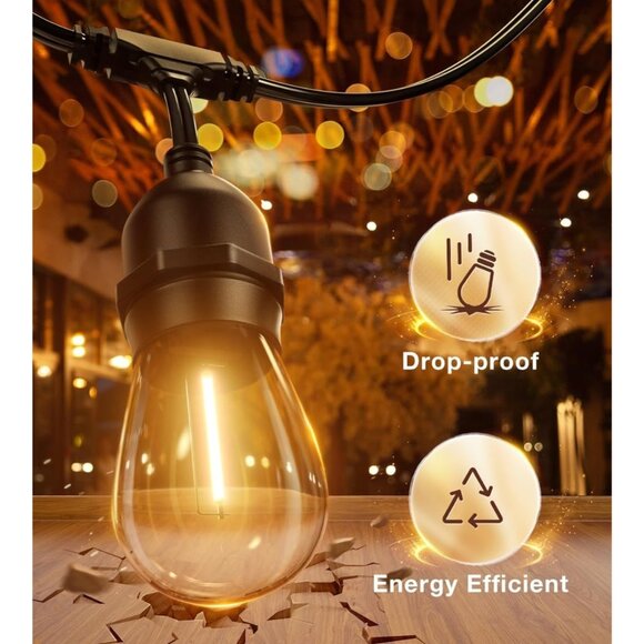 addlon 48FT LED String Lights Outdoor Vintage Shatterproof Weatherproof Black - Picture 2 of 5